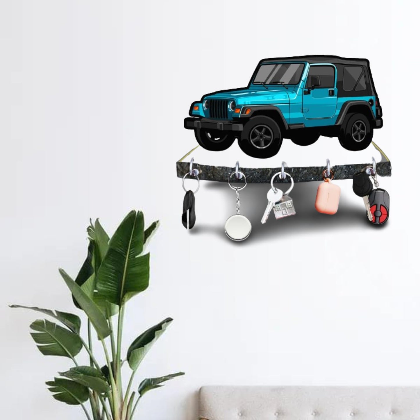 JaipurCrafts Premium HD UV Printed mahindra Thar designer Wooden Key Holder Home and Office Decor (10 X 6 Inch, Wood, Multicolor)