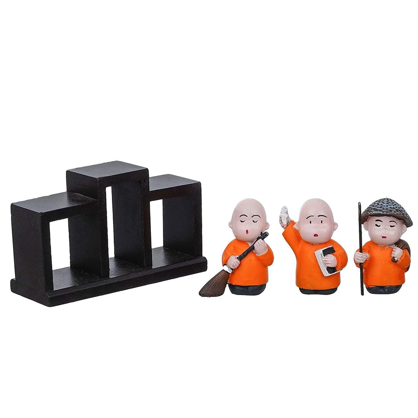 Webelkart Premium Set of 3 Child Monk Showpiece for Home and Office Decor| Child Monk Showpiece for Gift| Showpiece for Car Dashboard (Polyresin,Orange)