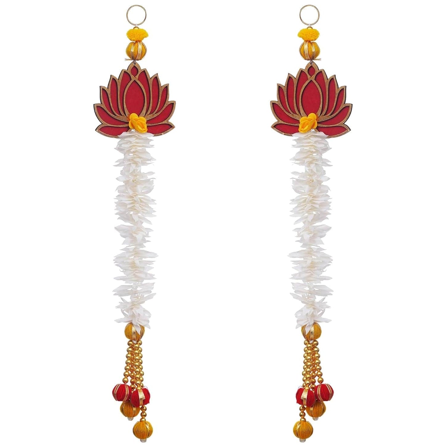 JaipurCrafts  Premium White and Gold Lotus Wall Hanging Wall Decor |Temple Decor Home and Office Decor| Lotus Back Drop Hanging (Set of 2) (Red)