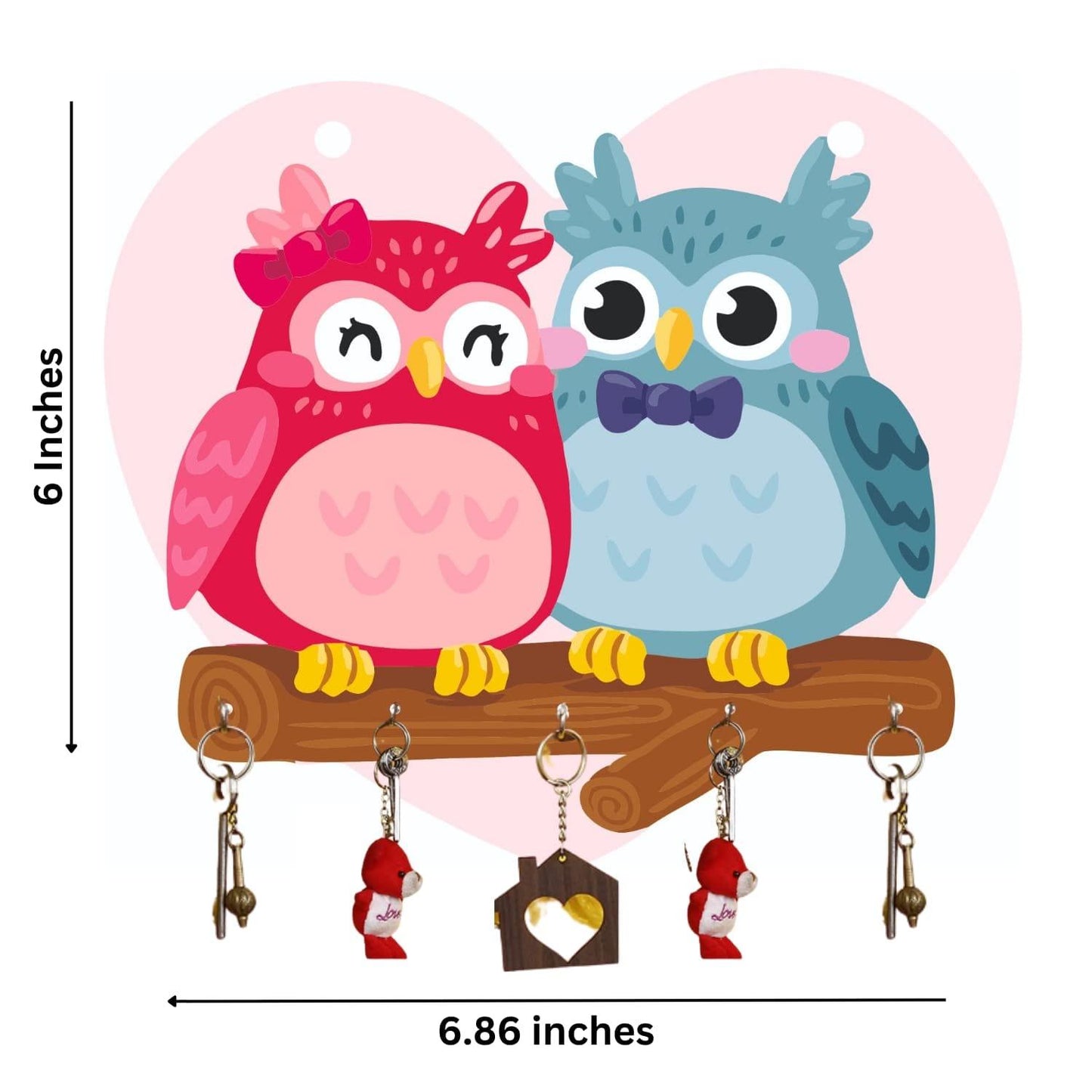 Webelkart Premium 'Owl Family' Decorative Wooden Printed Key Holder for Home Decor Key Hangers Keychain Holder Key Stand & Key Holder for Wall Owl Key Holder (17.78 cm, 5 Hooks)