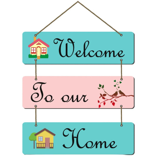 Webelkart®️ Decorative Welcome To Our Home Wall Hanging Wooden Art Decoration Item for Living Room | Bedroom | Home Decor | Quotes Decor Item | Wall Art for Hall | MDF Wall Decoration, Set of 3