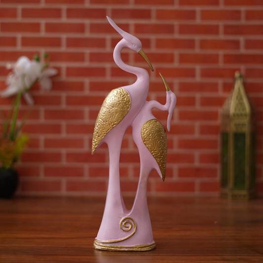 Webelkart Premium Good Luck Swan Pair of Kissing Duck Showpiece for Home and Office Decor - 35.56 cm (Polyresin) (Pink and Gold)