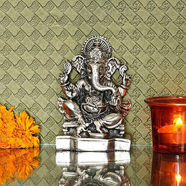 Webelkart Silver Plated Lord Ganesha,God of Luck & Success Diwali Gifts Home Decor (Size: 4.00")