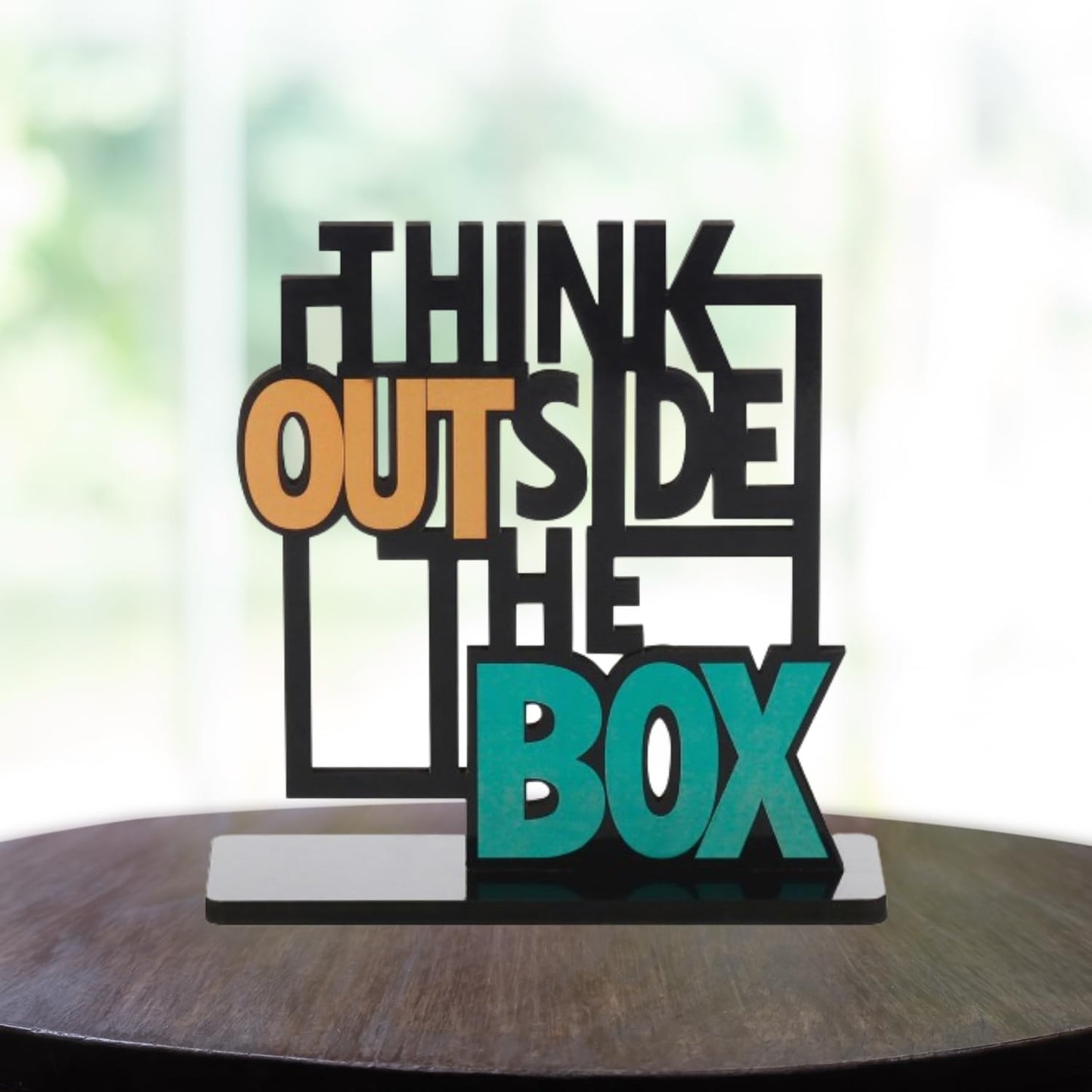 JaipurCrafts Wooden Think Outside The Box Quote Decorative Showpiece Motivational Quotes Table Decoration for Office Desk | Home Decor Item | Living Room | Modern Art Wood Showpiece Gift Items