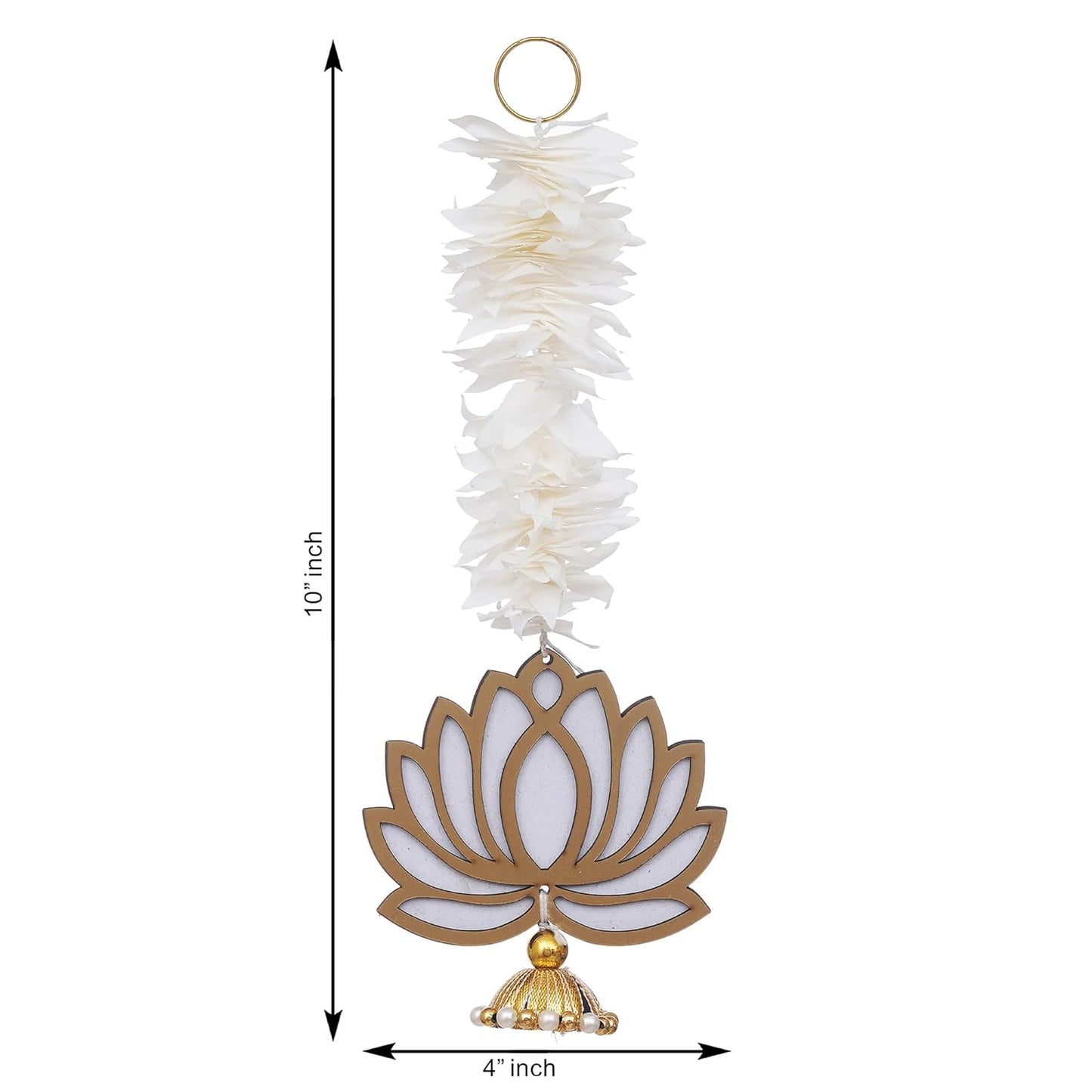 JaipurCrafts  Premium Yellow Lotus with White Gajra Flower Wall Hanging |Lotus Back Drop Hanging | Wall Decor |Temple Decor Wall Hanging Home and Diwali Decorations (White,Gold)