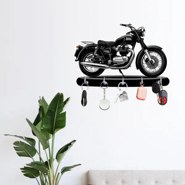 JaipurCrafts Premium HD UV Printed Bullet Bike Shape Wooden Key Holder Home and Office Decor- home decor items for wall (9.5 x 6.5 Inch, Wood, Multicolor)