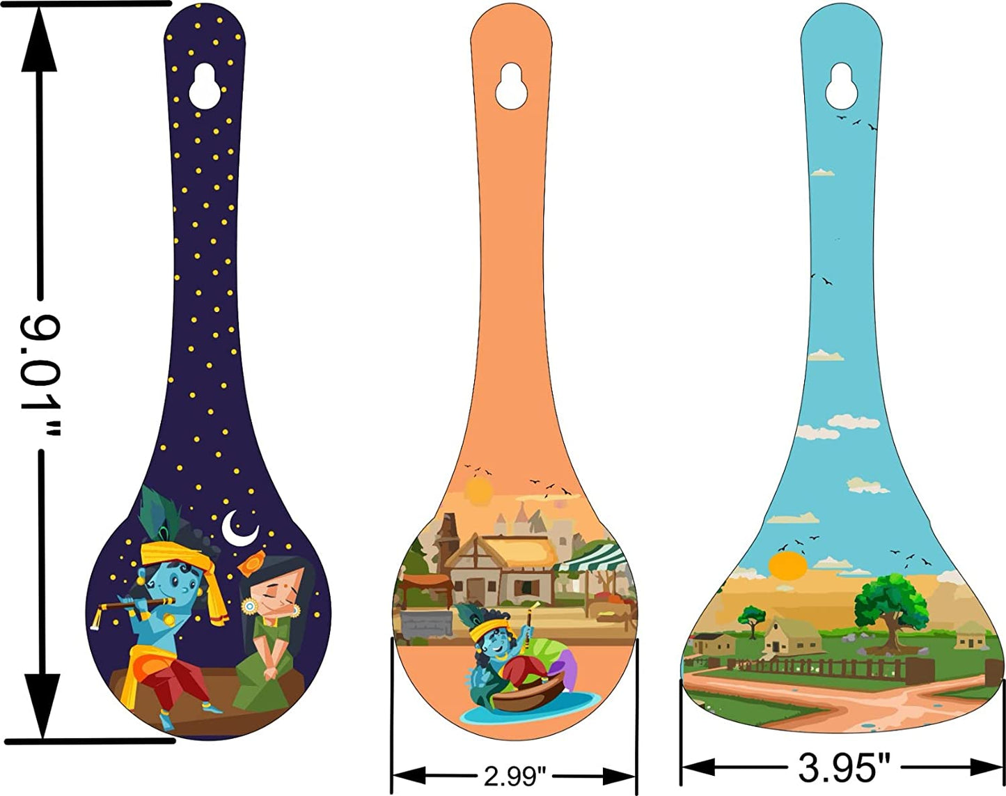 JaipurCrafts Premium Gokul Krishna Culture Wooden Wall Hanger Spoons for Home | Office | Living Room | Gift | Modern Decoration Items | Kitchen Wall Decor | Home Decor Hanging Items- Set of 3