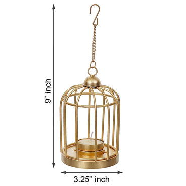 JaipurCrafts Gold Color Metal Iron Bird Cage Tea Light Holder with Diwali Diya Light Free Tealight Candle Holder for Home| Tealight Holder for Home and Diwali Decoration (4 Inches, Gold)