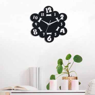 Webelkart Premium Round Abstract Wood Wall Clock for Home and Office Decor (12 Inch x 12 Inch, Black)