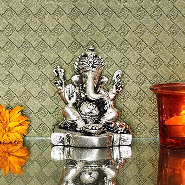 Webelkart Silver Plated Lord Ganesha,God of Luck & Success Diwali Gifts Home Decor (Size: 3.00")