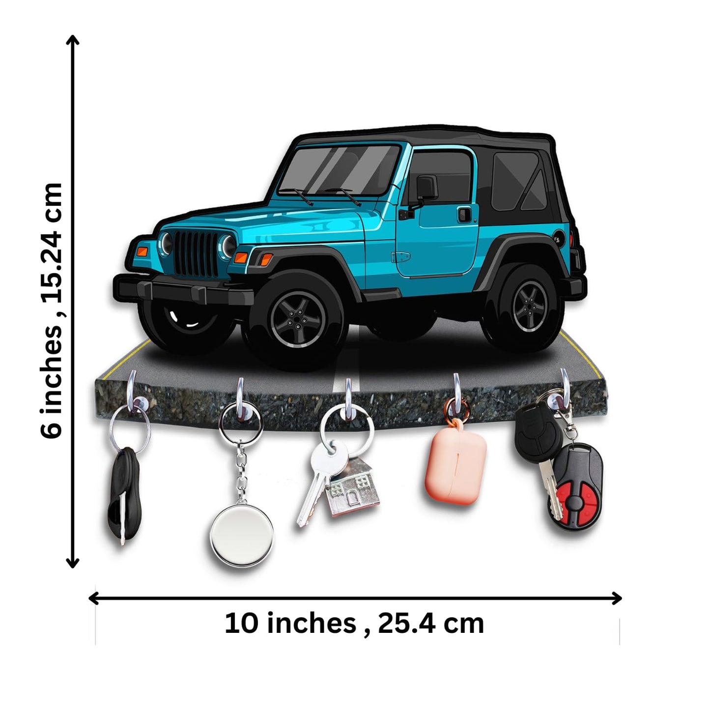 JaipurCrafts Premium HD UV Printed mahindra Thar designer Wooden Key Holder Home and Office Decor (10 X 6 Inch, Wood, Multicolor)
