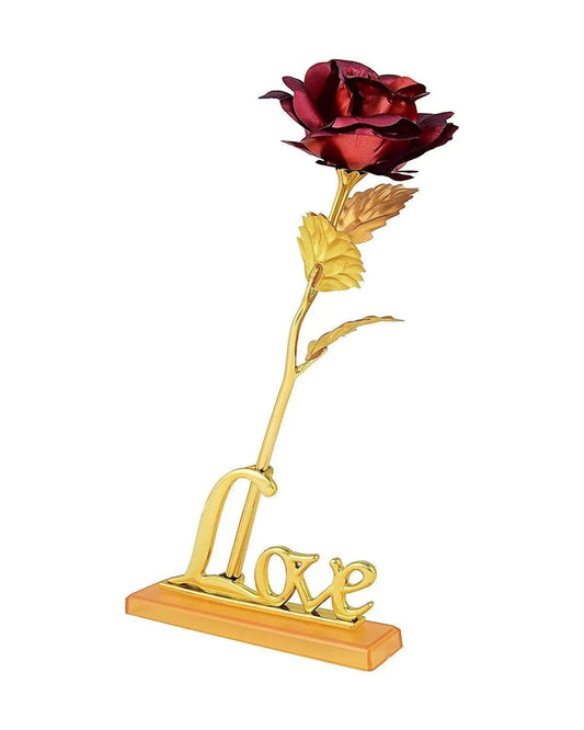JaipurCrafts 24K Gold Rose with Gift Box and Carry Bag (Red with Love Stand)
