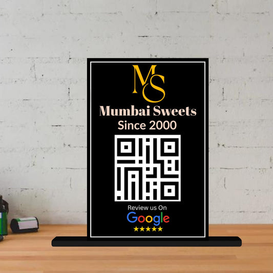 JaipurCrafts  QR Code Display Stand with Wooden Base, Acrylic Google Review Stand for Offices and Shops and Restaurents , 4 x 6 Inches, Black