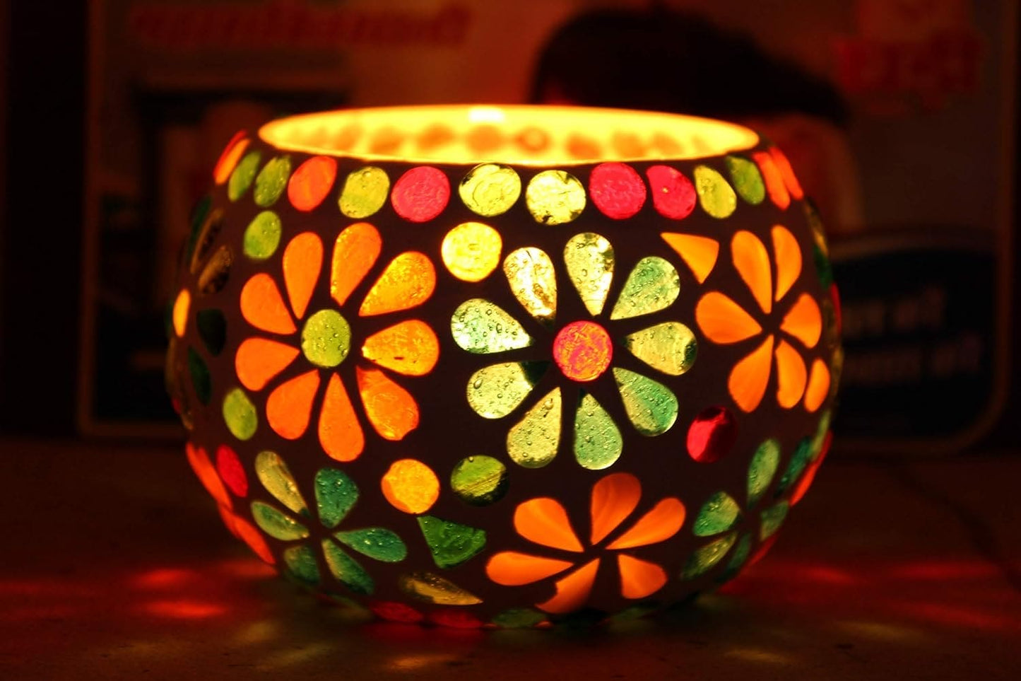 Webelkart Premium Mosaic tealight Candle Holder for Home and Christmas Decorations - (Multi -Pack of 1)- Mix Designs
