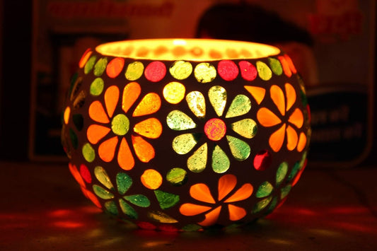 Webelkart Premium Mosaic tealight Candle Holder for Home and Christmas Decorations - (Multi -Pack of 1)- Mix Designs