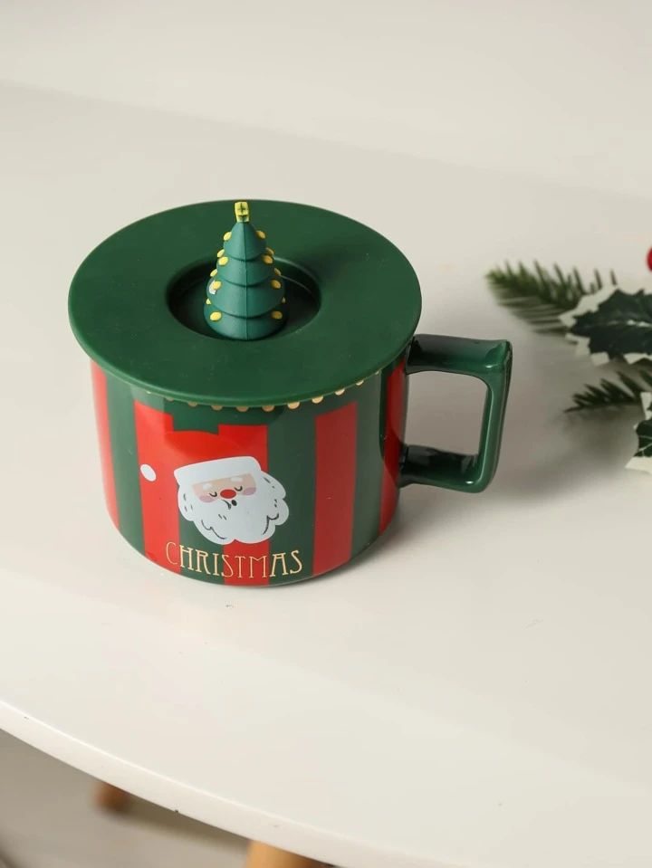 Christmas Ceramic Cup With Silicon lid- 1 pc-