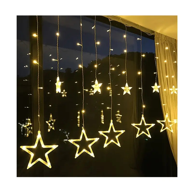 6 Small 6 Big LED Hanging Star Lights – Window Curtain String for Festivals & Decor