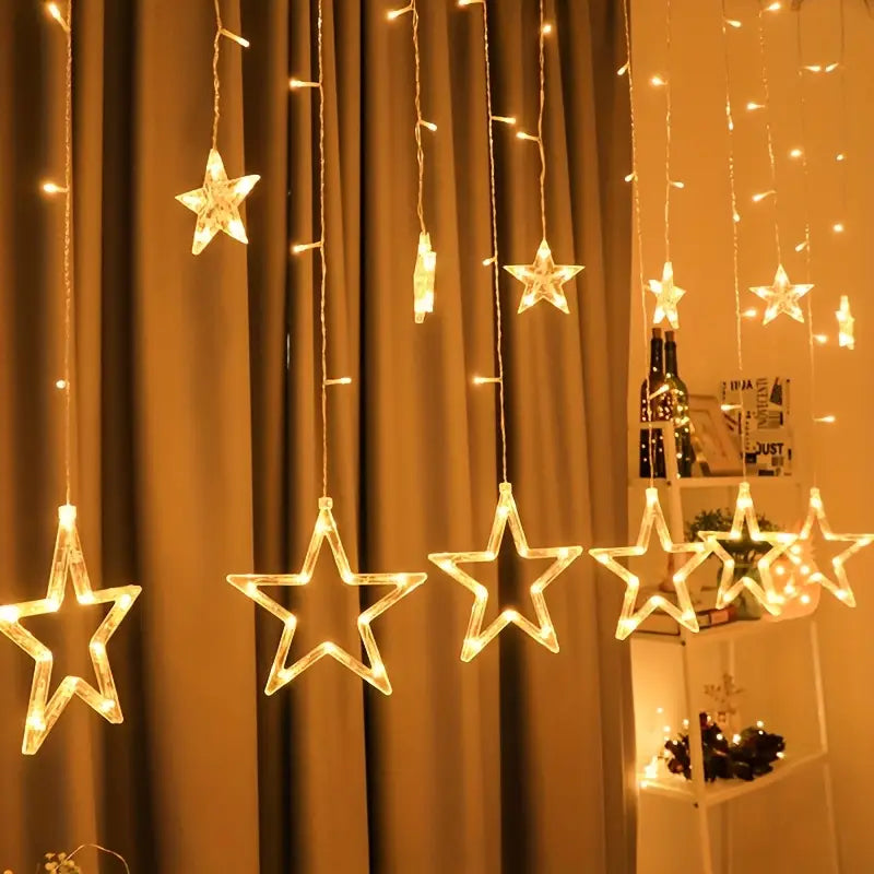 6 Small 6 Big LED Hanging Star Lights – Window Curtain String for Festivals & Decor