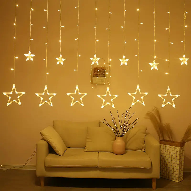 6 Small 6 Big LED Hanging Star Lights – Window Curtain String for Festivals & Decor