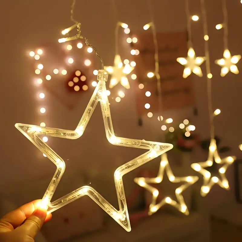 6 Small 6 Big LED Hanging Star Lights – Window Curtain String for Festivals & Decor