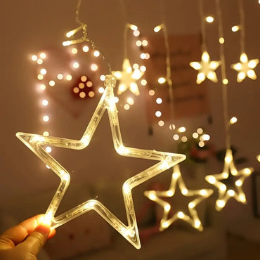6 Small 6 Big LED Hanging Star Lights – Window Curtain String for Festivals & Decor