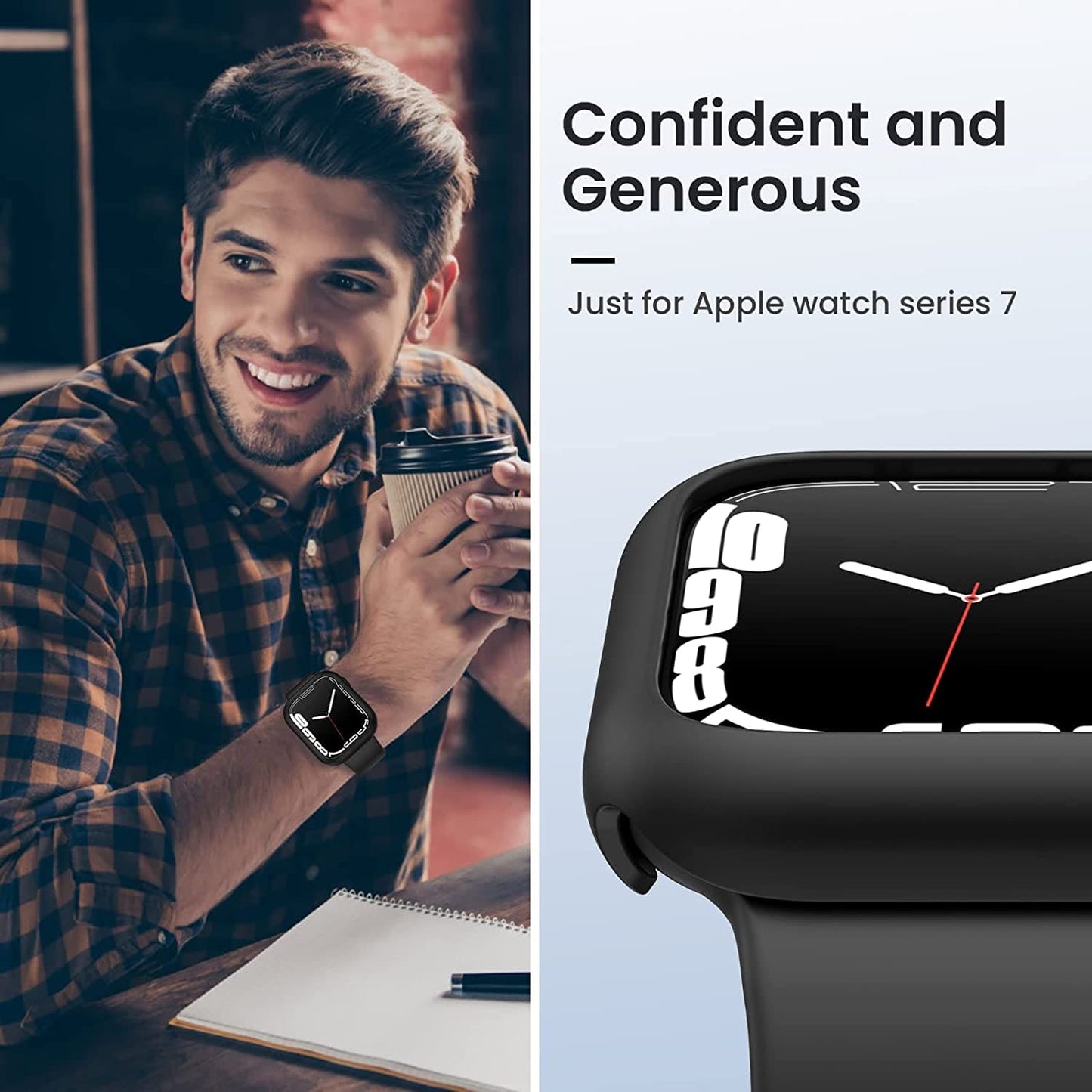 Zitel Case for Apple Watch Series 8 / 7 45mm Screen Protector Case with Built-in 9H Tempered Glass - Matte Black