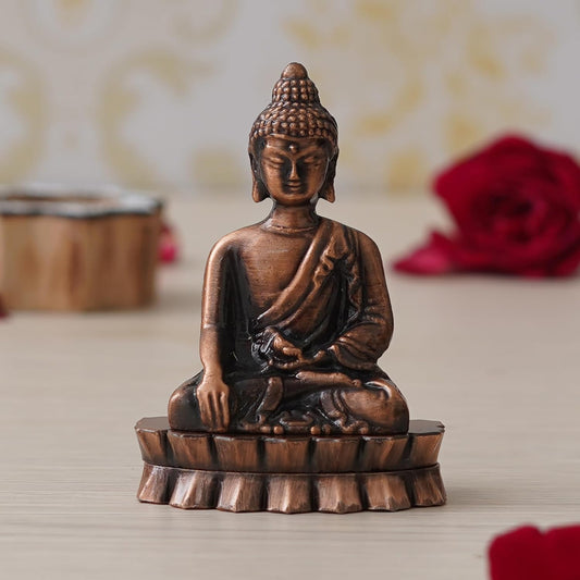 JaipurCrafts Premium Lord Metal Gautam Buddha Statue of Sakyamuni Statue Showpiece for Home/Office Decor |Decorative Items for Home- Car Dashboard Idols (3.5" Inches Copper Color)