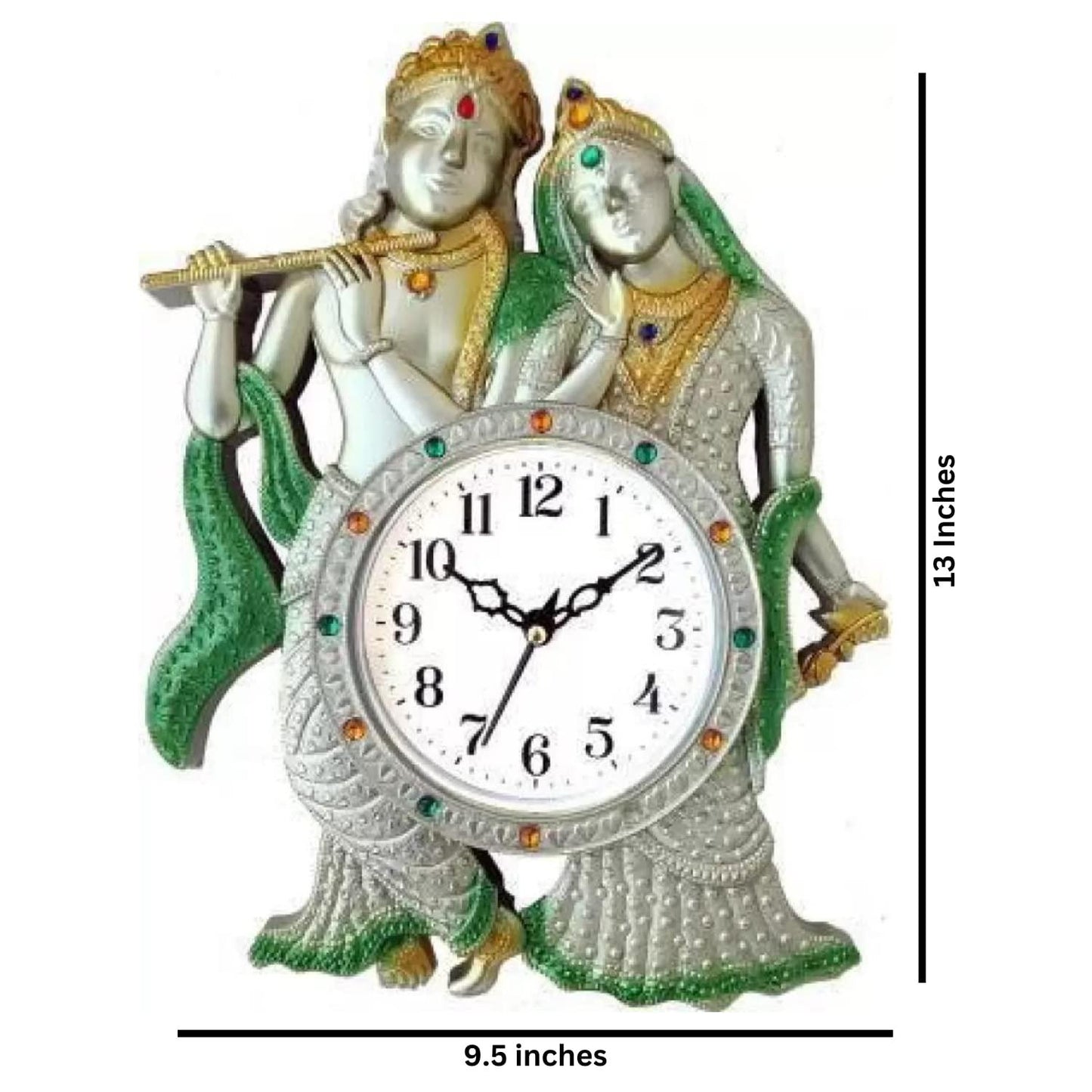 Webelkart Premium Radhe Krishna Playing Flute Unique Style Plastic Analog Wall Clock for Home and Office Decor| Wall Clock for Living Room( 13 in, Green)