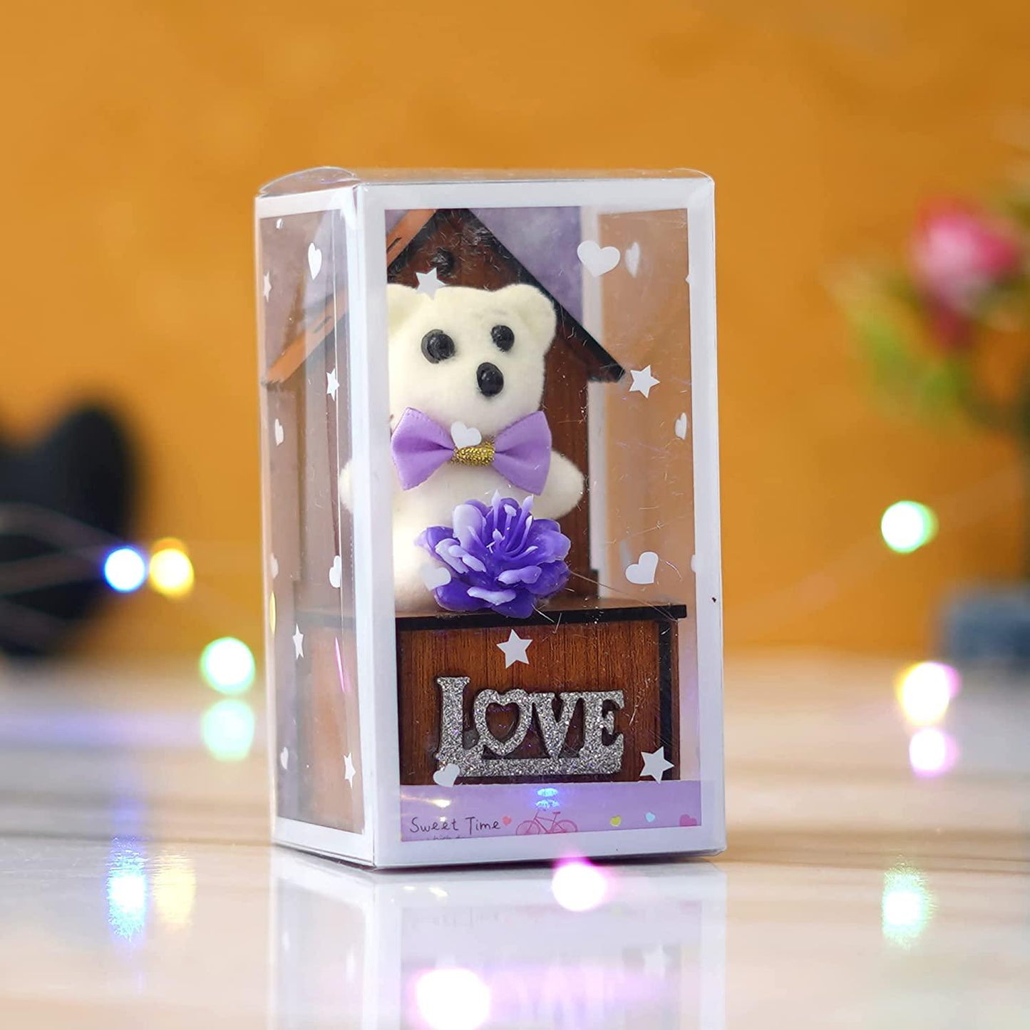 Webelkart® Premium Love Teddy Bear On Wood Stand Gift Box- Valentine Gift for Girlfriend/Boyfriend-Valentine Gift for Couples (Blue)