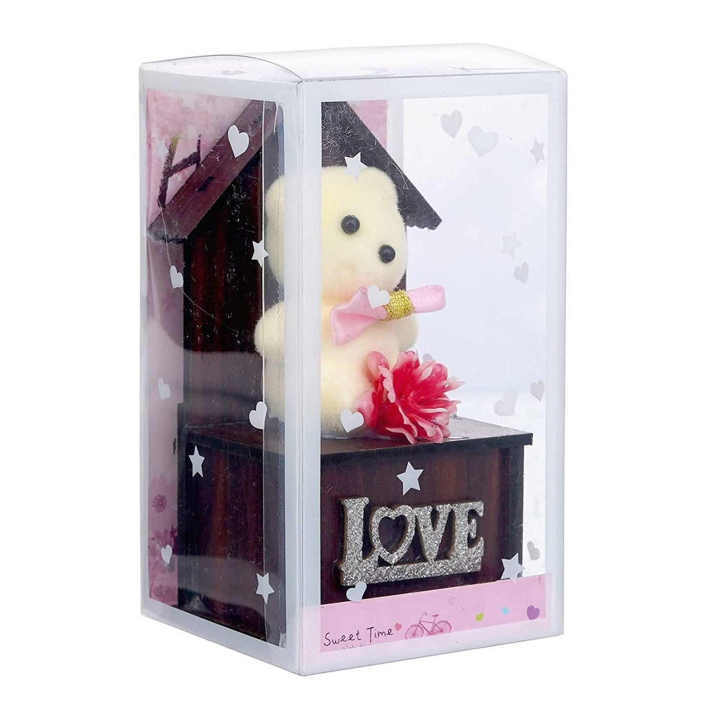 Webelkart® Premium Love Teddy Bear On Wood Stand Gift Box- Valentine Gift for Girlfriend/Boyfriend-Valentine Gift for Couples