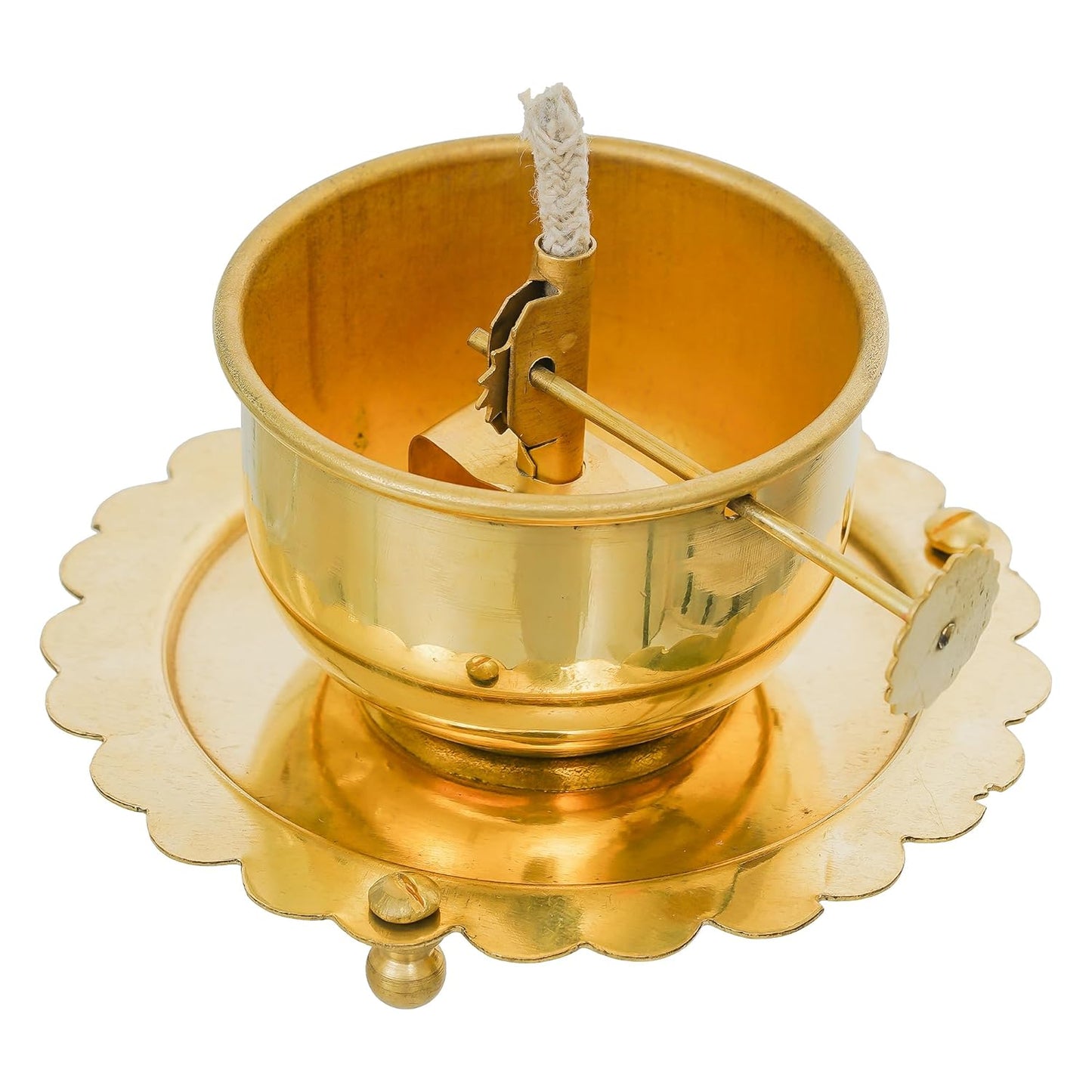 Webelkart Antique Brass Lanterns for Home Decor,Oil Puja Lamp for Aarti Temple Pooja Article /Akhand Diya with Lifting Screw for Puja Decor, Diya for Diwali (3" Inches)