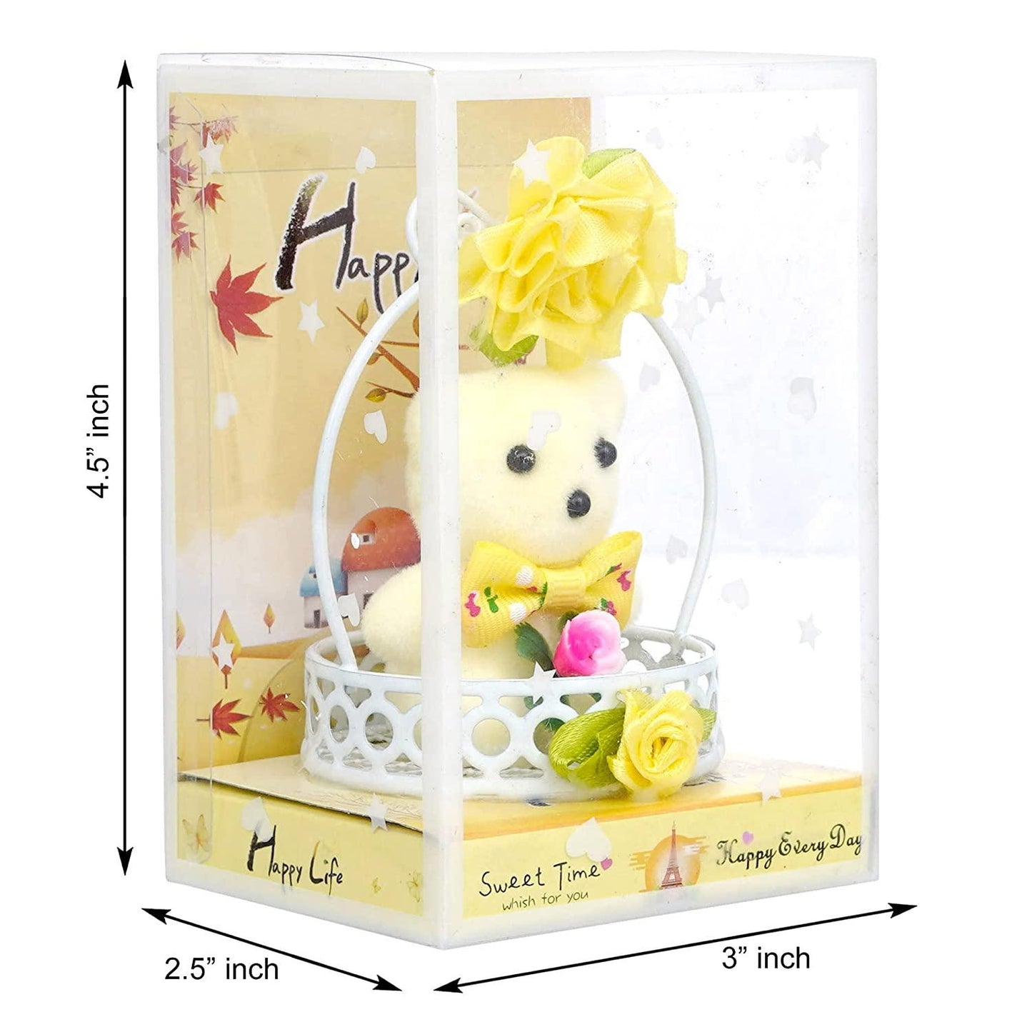 Webelkart®️ Exclusive Cute Little Teddy in Basket Showpiece for Her / Girlfriend / Wife / Fiancee / Valentines Day ( Yellow)