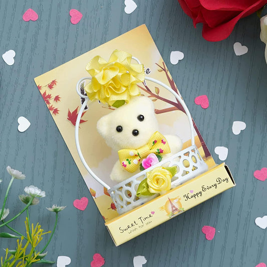 Webelkart®️ Exclusive Cute Little Teddy in Basket Showpiece for Her / Girlfriend / Wife / Fiancee / Valentines Day ( Yellow)