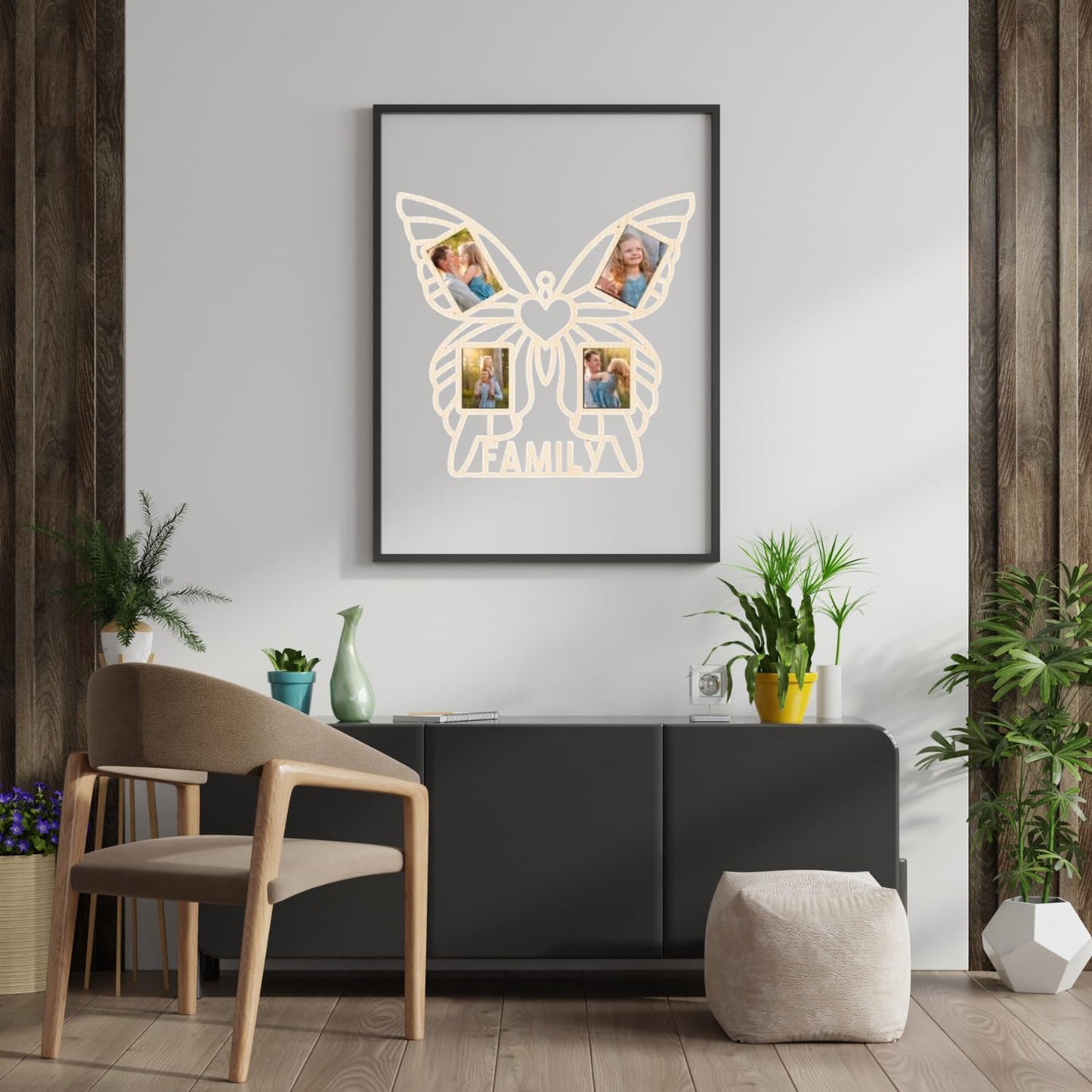 Webelkart Premium Customisation Butterfly Shape Family Wooden wall Hanging For Home and Living Room Decor (14 inches)