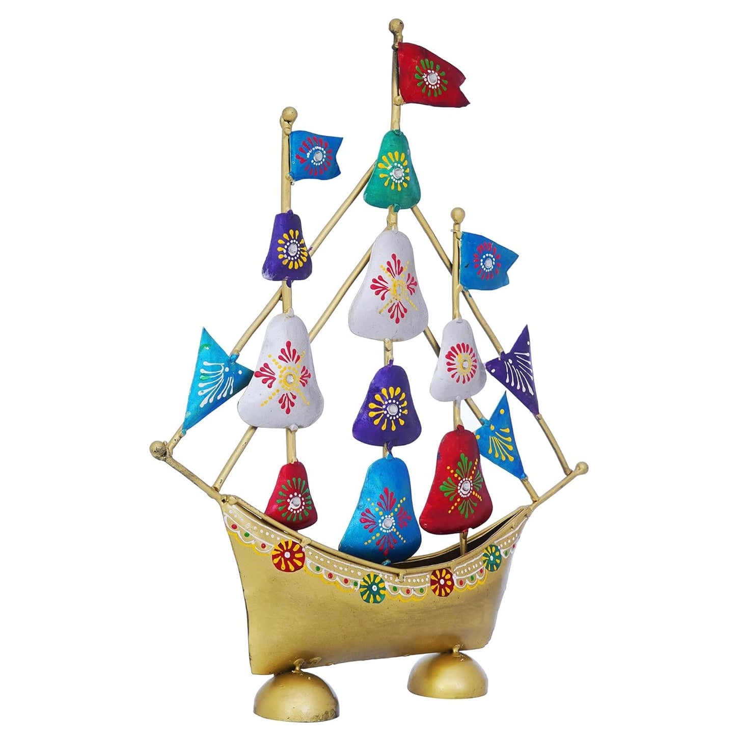 JaipurCrafts Premium Painted Metal Boat with Flags Vastu Showpiece | Ship Showpiece Home and Office Decor (15" Inches Multicolor)