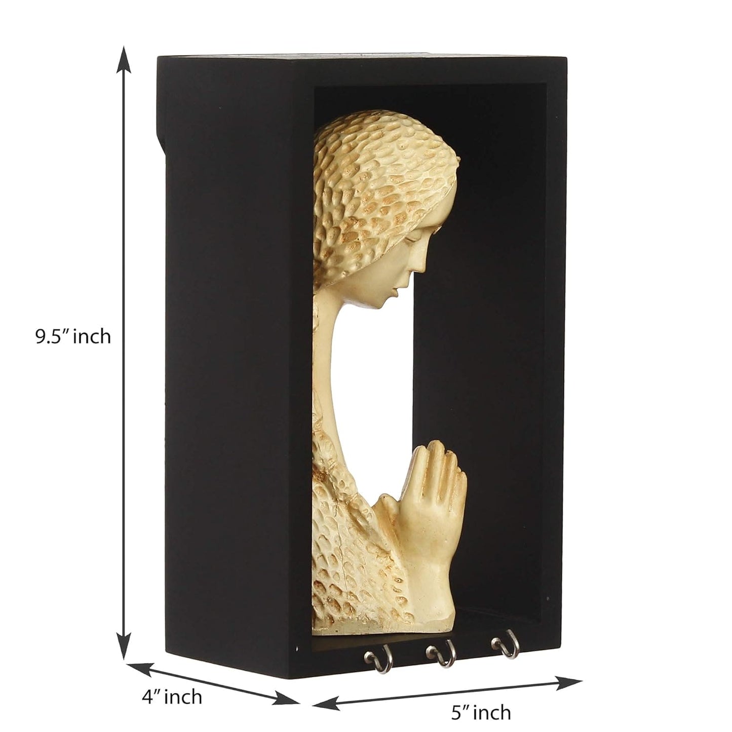 Webelkart Premium Welcome Lady Showpiece with Wooden Shelf and Key Hanger| Wooden Key Hanger for Home| Key Holder for Home and Office Decor ((9.50" X 4.00" X 5.00") (Cream, Polyresine, Wood
