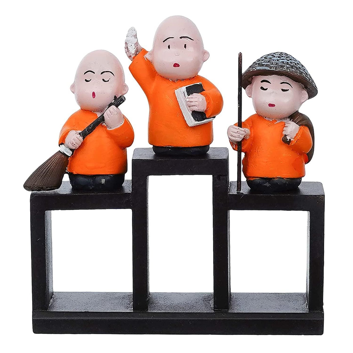 Webelkart Premium Set of 3 Child Monk Showpiece for Home and Office Decor| Child Monk Showpiece for Gift| Showpiece for Car Dashboard (Polyresin,Orange)