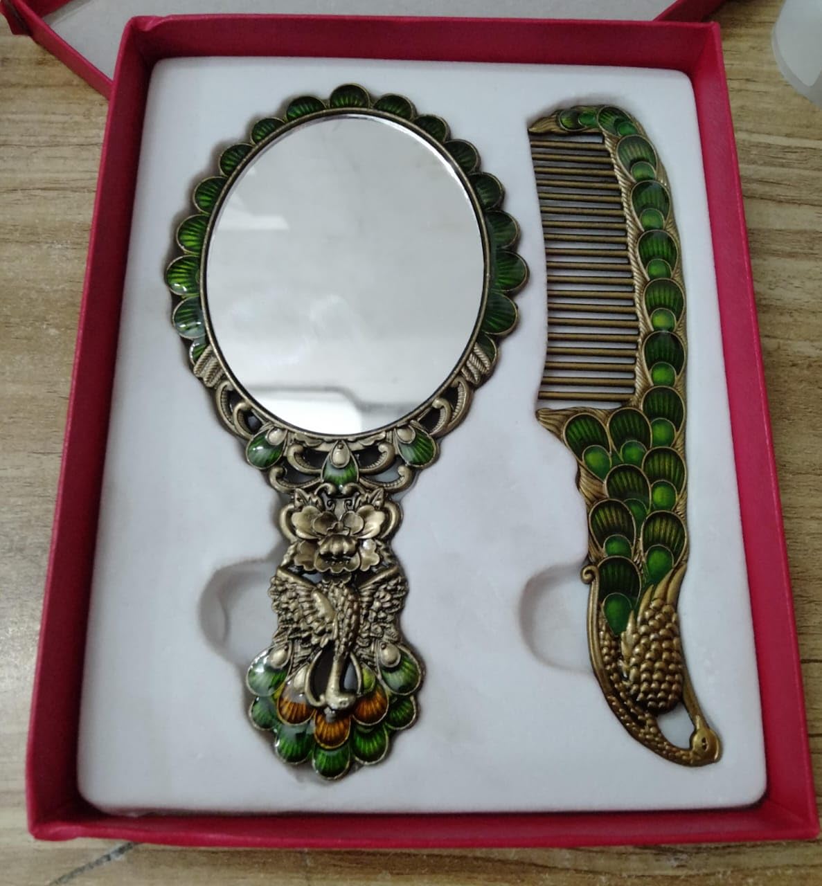 Webelkart Premium Handwork Peacock Hand Mirror with Comb Set Personal Makeup for Women/Girl Salon Mirror & Decorative Antique Item Women Gift Item (Multicolour)