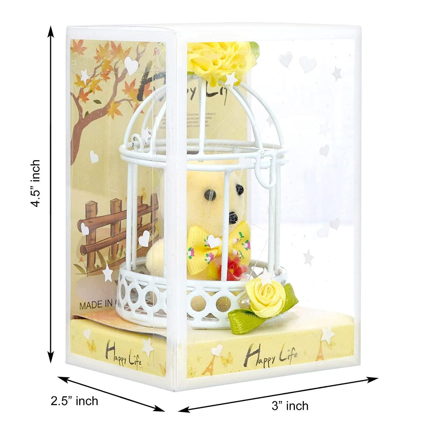 Webelkart®️ Premium Cute Little Teddy Sitting in Plastic Cage Showpiece for Her / Girlfriend / Wife / Fiancee / Valentines Day ( Yellow)