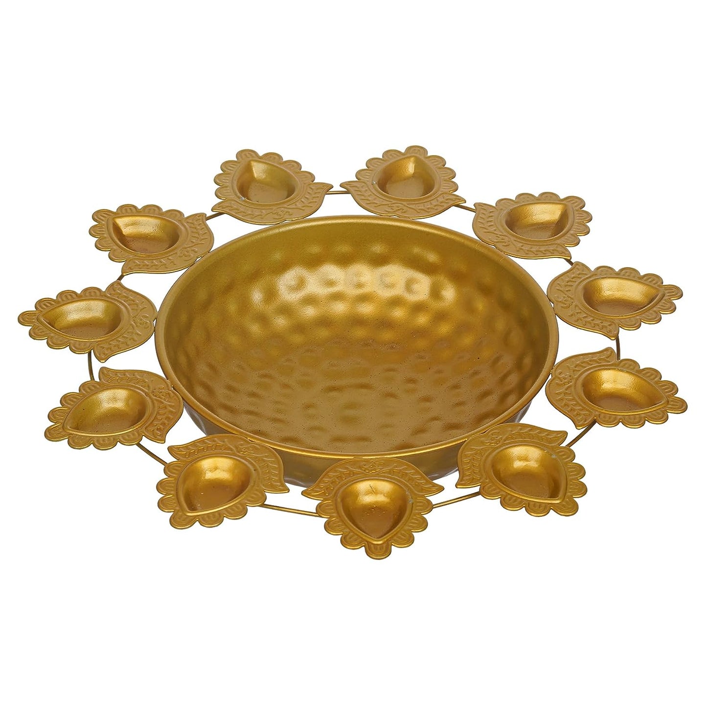 Webelkart Premium Flower Diya Shape Gold Polish Decorative Urli Bowl for Home and Office Decor/Urli tealight Candle Holder/Diwali Decorations Items for Home Decor (14 Inches, Gold)