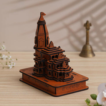 JaipurCrafts Premium Jai Shree Ram Mandir Ayodhya Model Wooden Key Holder for Home and Office Decor/Keychain Holder for Home - Orange,Gold - 8 inches