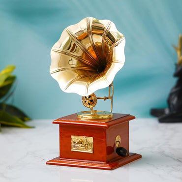 JaipurCrafts Premium Handicrafts Brass Sparkle Gramophone Showpiece for Home and Office Decor| Gift Item for Living Room - Table Decor Item (9.5" Inches Brown)