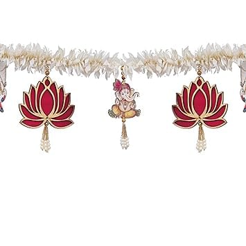 JaipurCrafts  Premium Traditional Handmade Lotus and Ganesha with Cow Door Hanging/Bandarwal/Toran for Door, Traditional Bandarwal for Door, 40" inch Length, Multicolour,