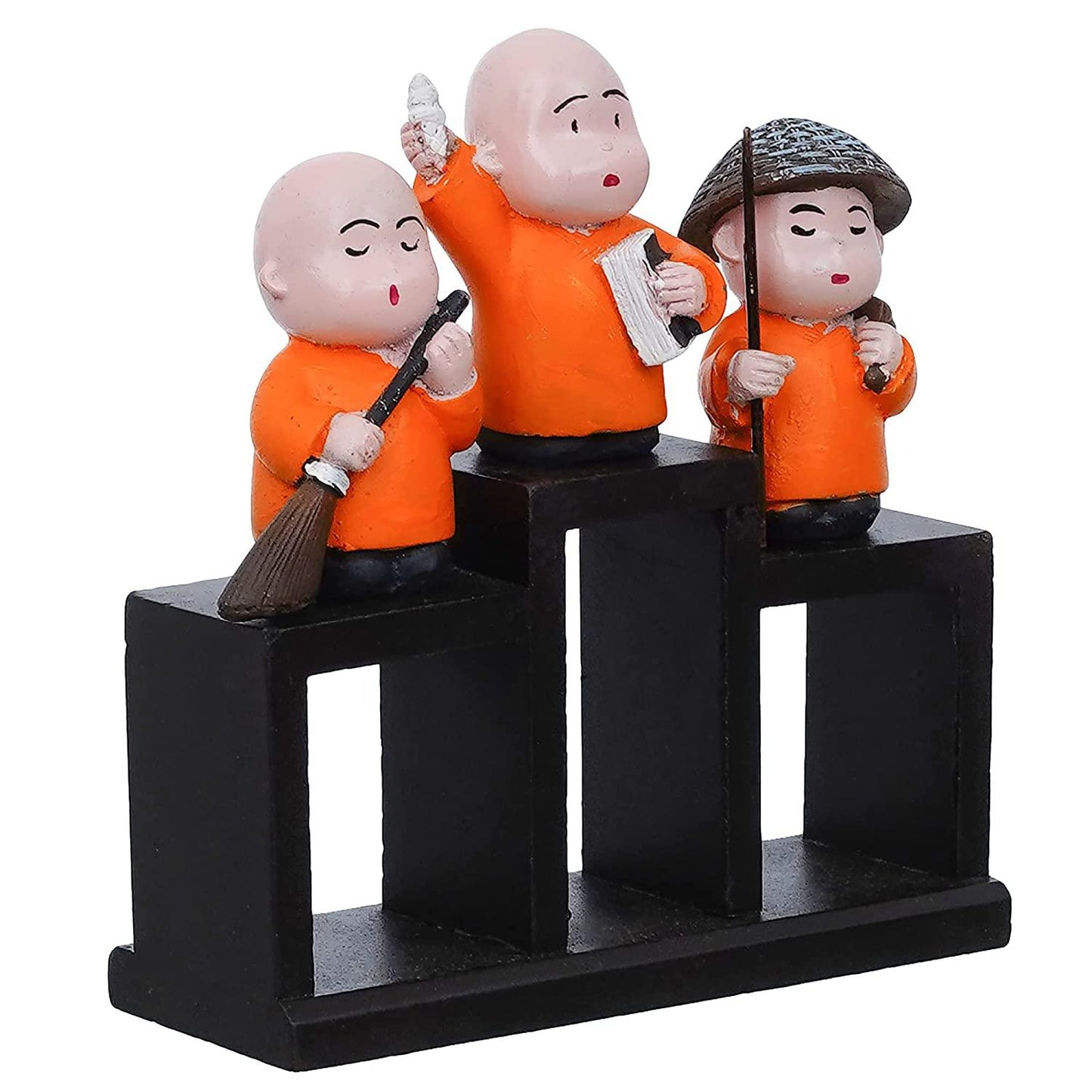 Webelkart Premium Set of 3 Child Monk Showpiece for Home and Office Decor| Child Monk Showpiece for Gift| Showpiece for Car Dashboard (Polyresin,Orange)