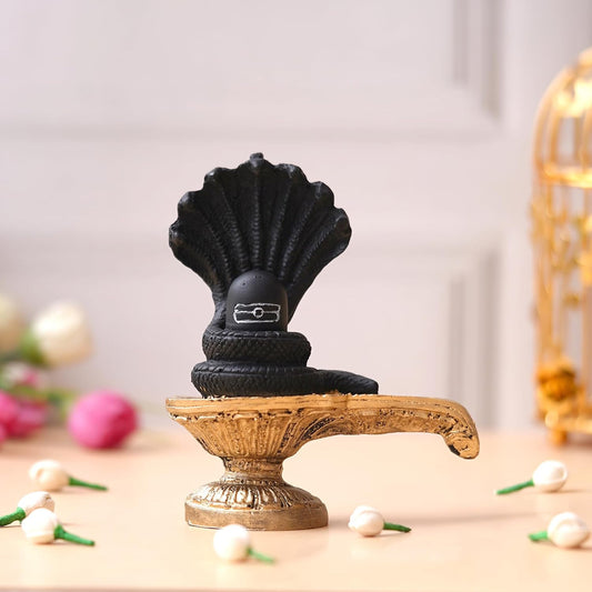 JaipurCrafts Premium Shivling with 5 Snake Shiv Lingam Statue Snake Idols of Shiva for Home Temple Decorative Diwali Vastu Gifts (Resin-5.11" Inches)