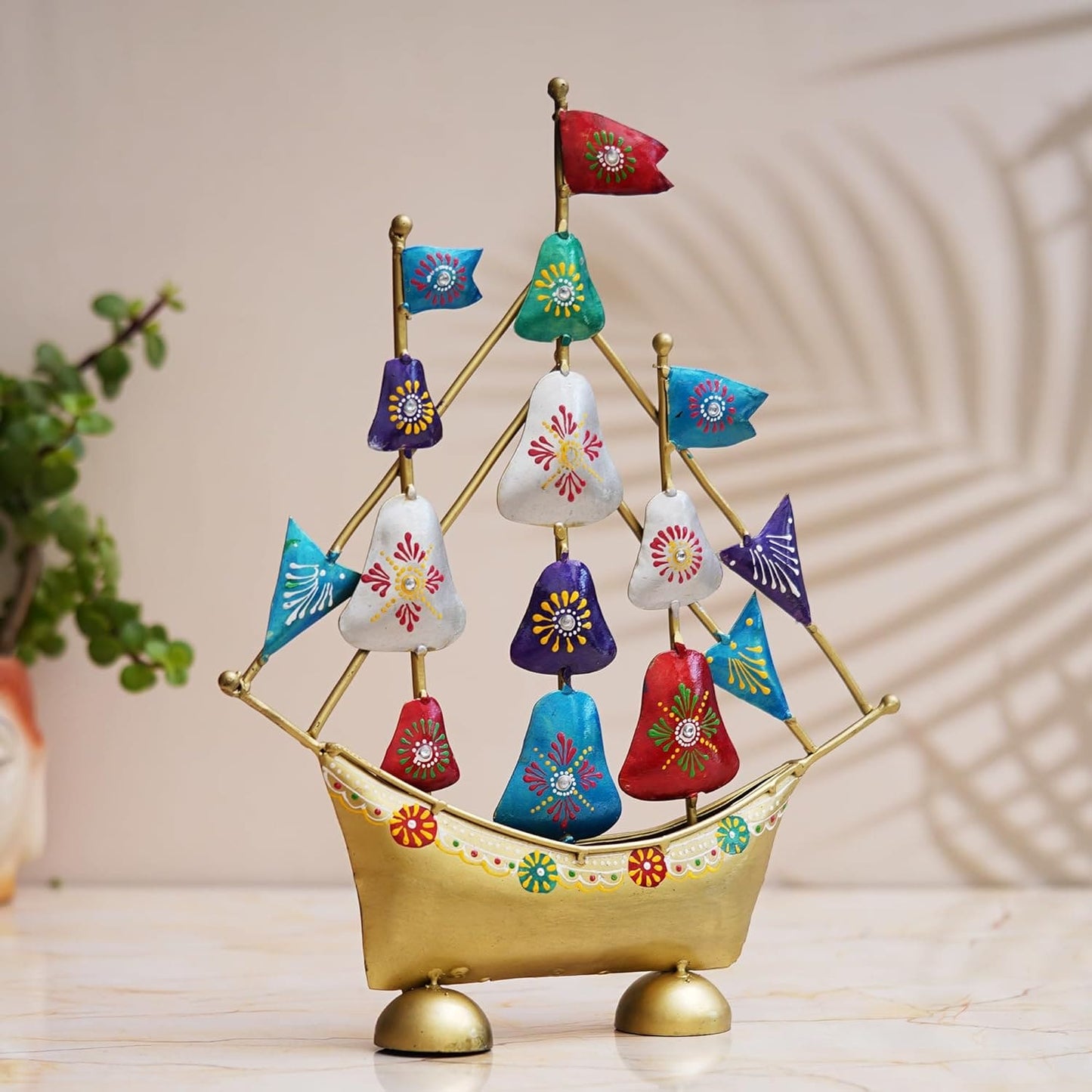 JaipurCrafts Premium Painted Metal Boat with Flags Vastu Showpiece | Ship Showpiece Home and Office Decor (15" Inches Multicolor)