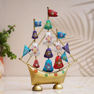 JaipurCrafts Premium Painted Metal Boat with Flags Vastu Showpiece | Ship Showpiece Home and Office Decor (15" Inches Multicolor)