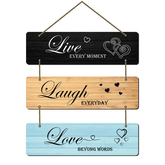 Webelkart®️ Decorative Live Love Laugh Wall Hanging Wooden Art Decoration Item for Living Room | Bedroom | Home Decor | Gifts | Quotes Decor Item | Wall Art for Hall | MDF Wall Decoration, Set of 3