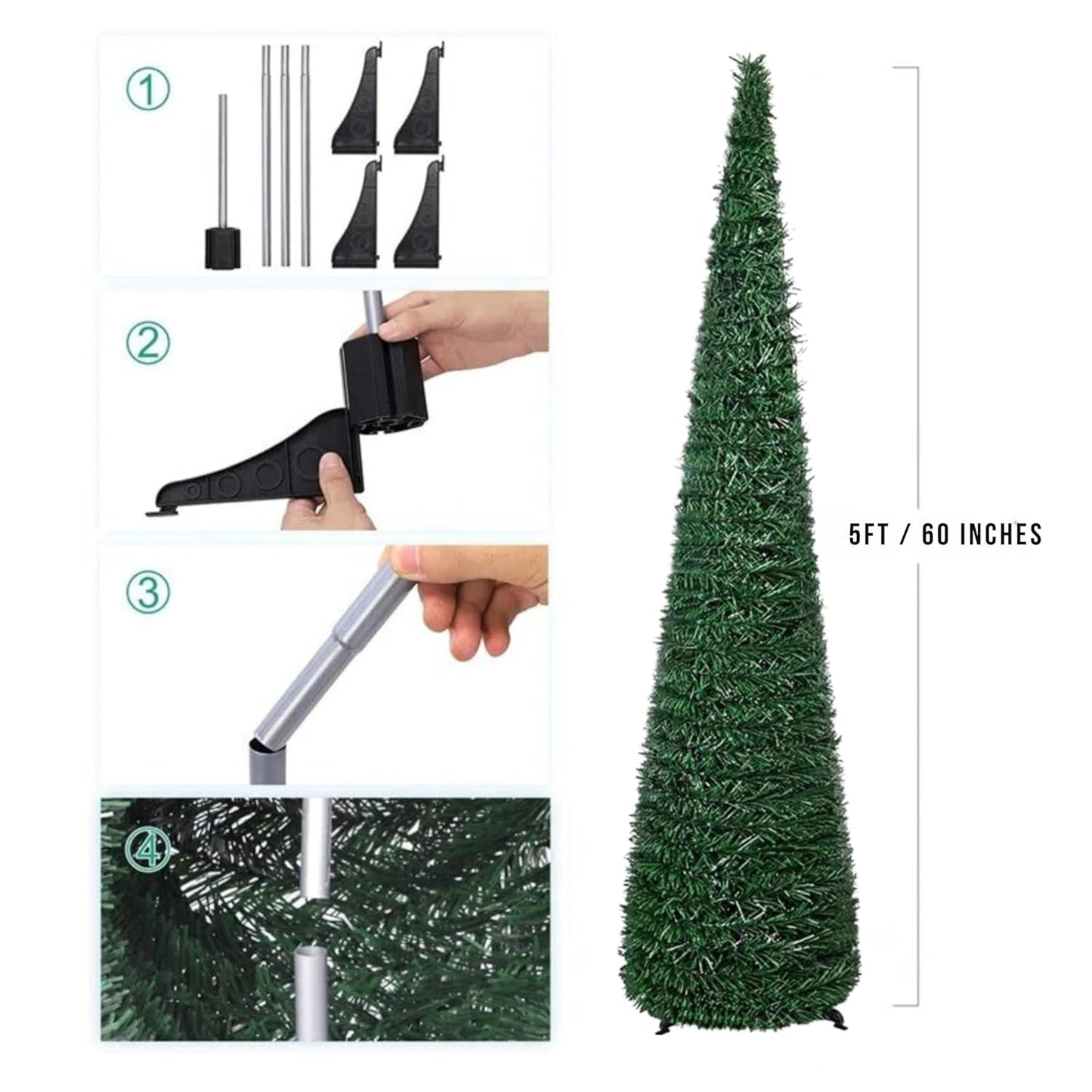 Pop Up Christmas Tree 5 Feet -Green tree With snow Effect