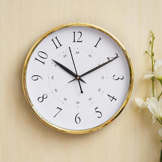 JaipurCrafts  Premium Plastic Wall Clock for Home and Office Decor/Office Wall Clocks/Wall Clock for Living Room (Gold)